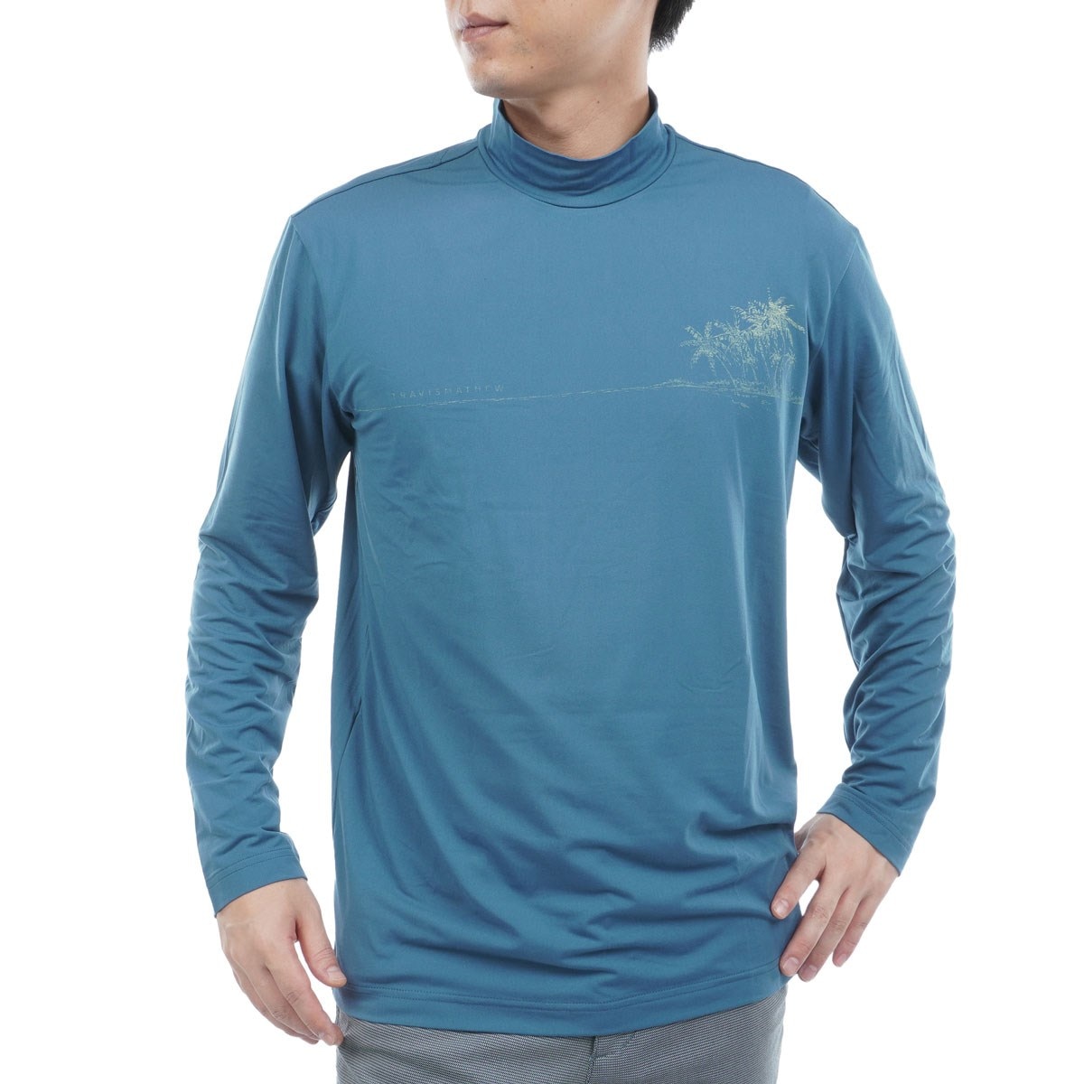 セール・アウトレット】裏起毛 チェストプリント モックネック長袖T