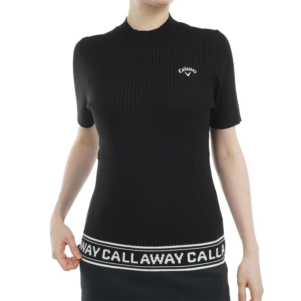 Callaway 黒 ハイネックTシャツ セール・アウトレット】半袖ハイネックニットシャツ レディス(半袖