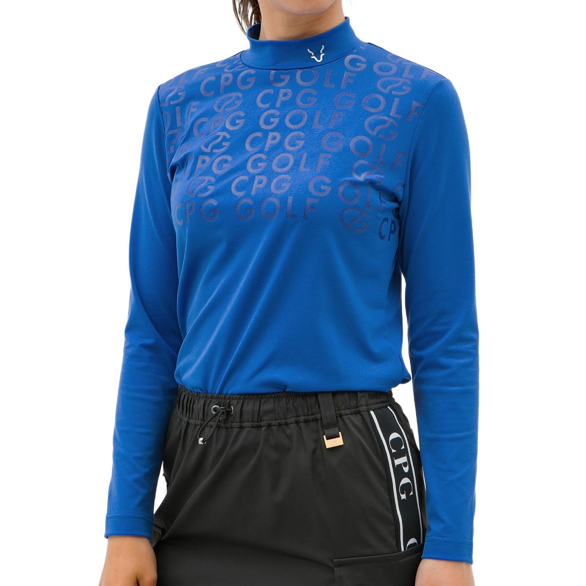 CPG GOLF シーピージーゴルフ　モックネック　フリル　シャツ　カットソー セール・アウトレット】ストレッチ モックネックロゴプリント長袖
