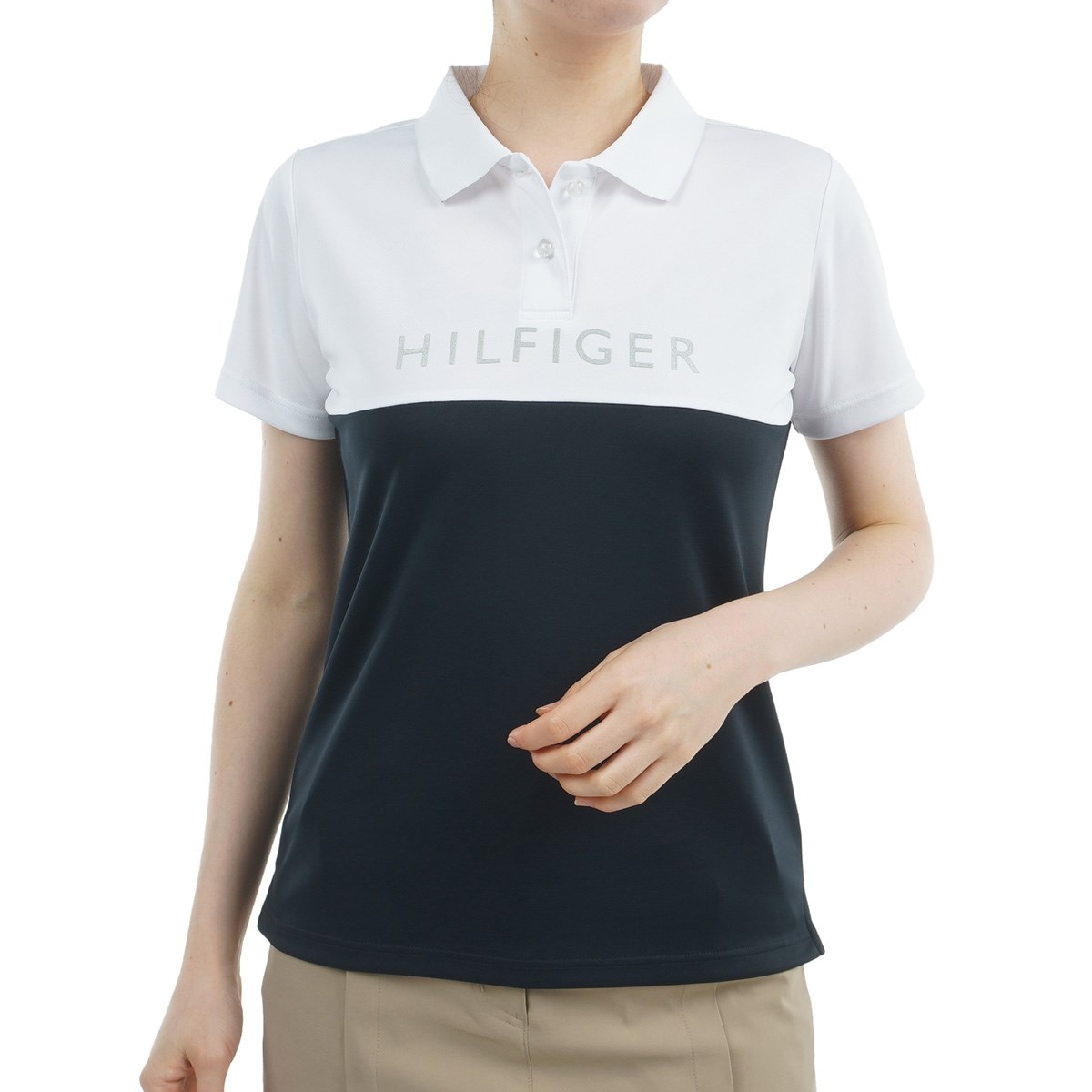 コントラストカラー ロゴ半袖ポロシャツ レディス(半袖シャツ