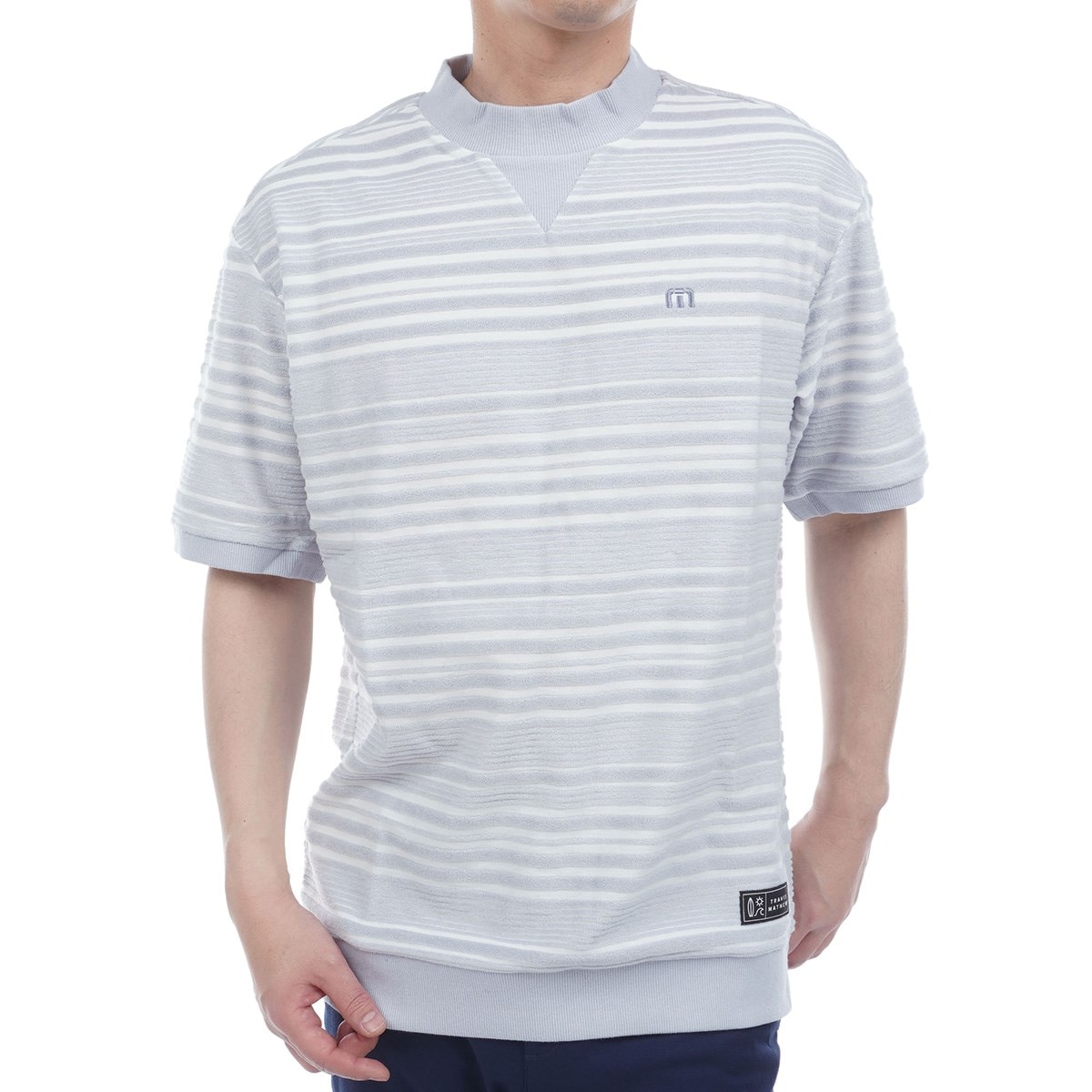 アウトレット】パイルボーダー リラックス モック半袖Tシャツ(半袖
