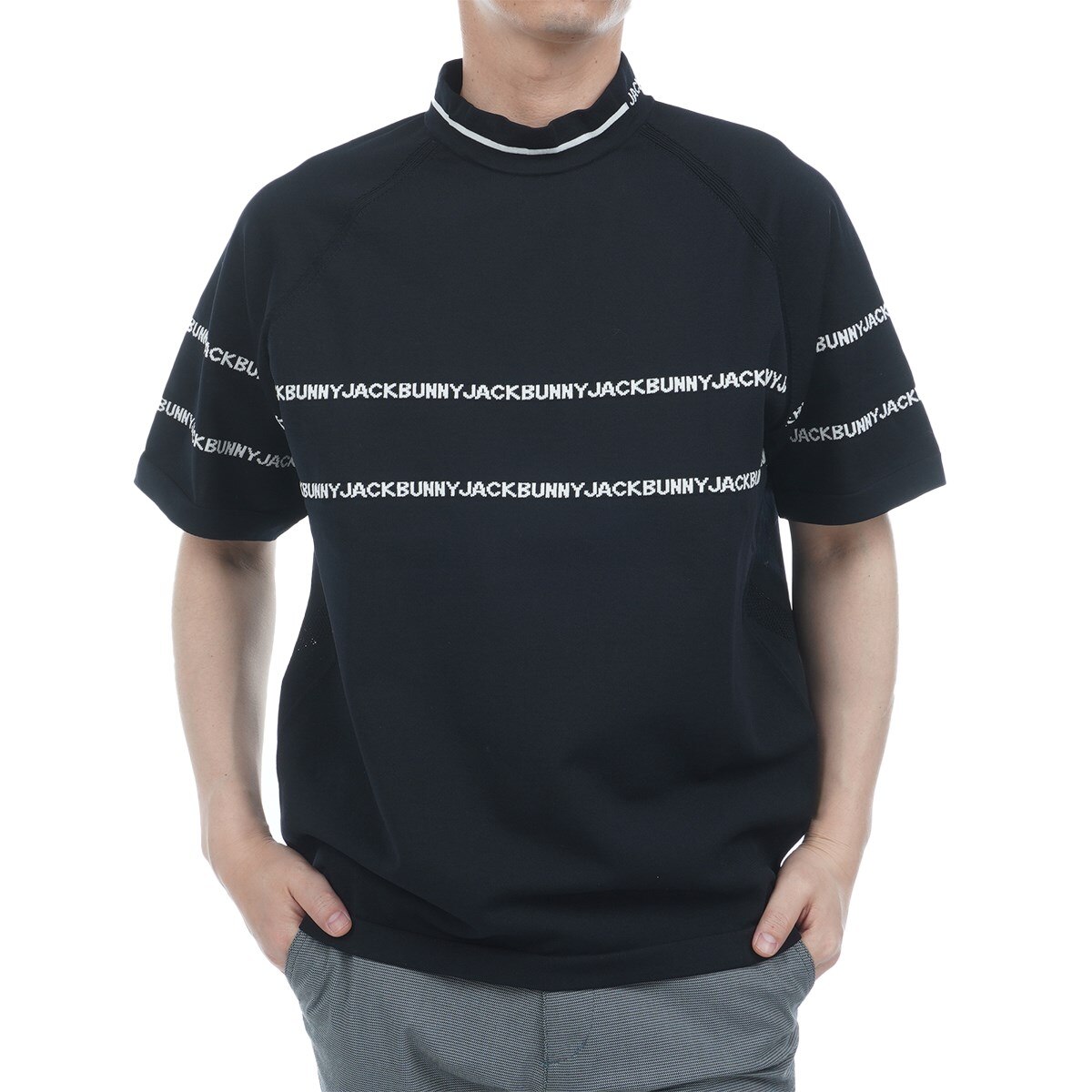 リサイクルポリエステル モックネック半袖セーター(中間着(セーター