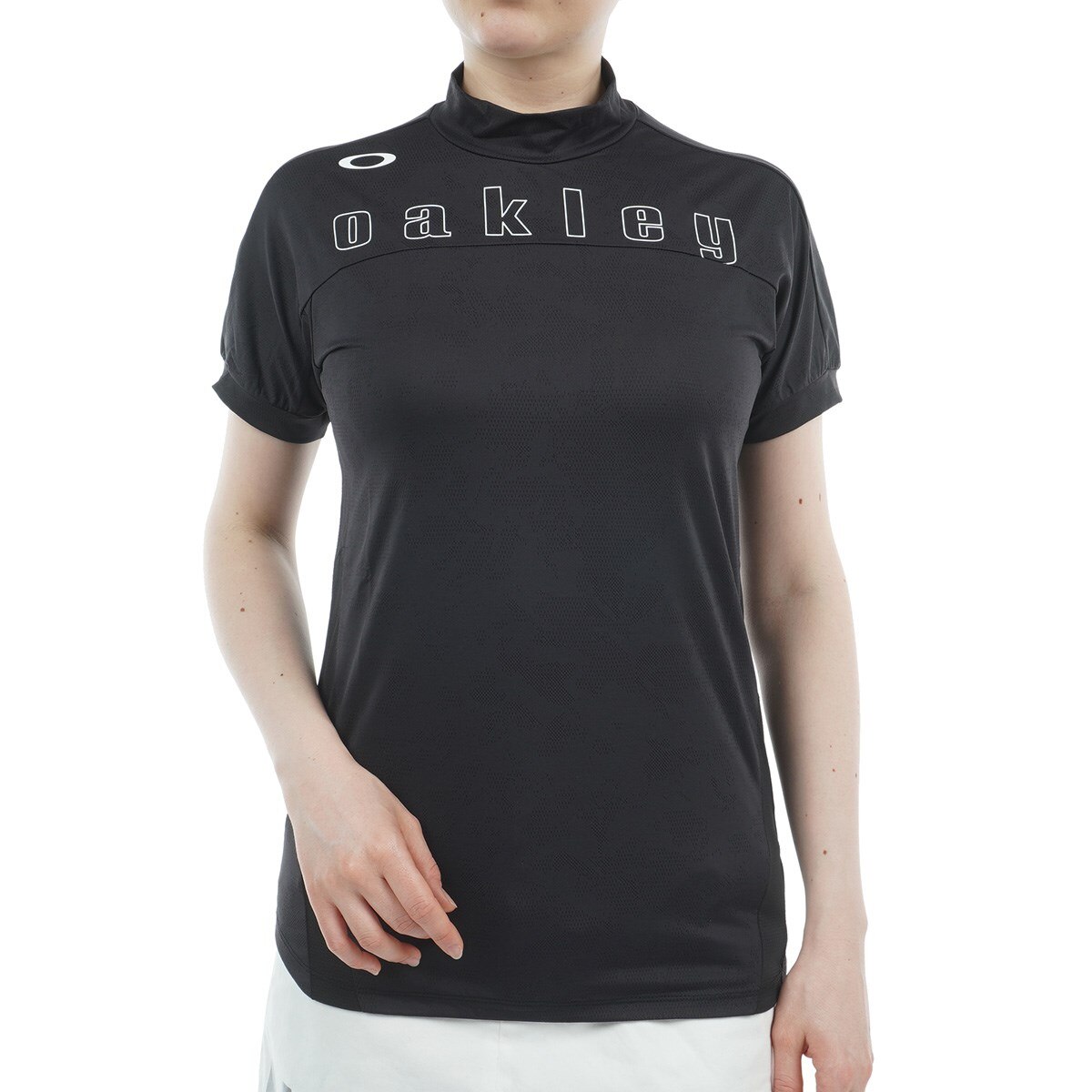 ELEVATE ショルダーロゴ ストレッチ モックネック半袖シャツ レディス