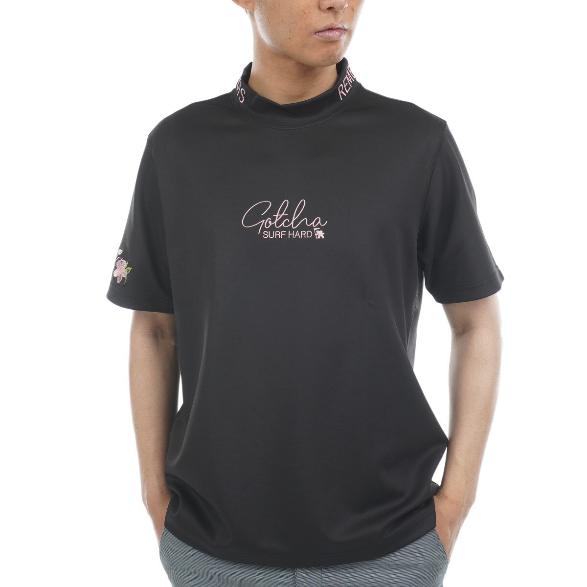 ドライ サクラピンク モックネック半袖Tシャツ(半袖シャツ