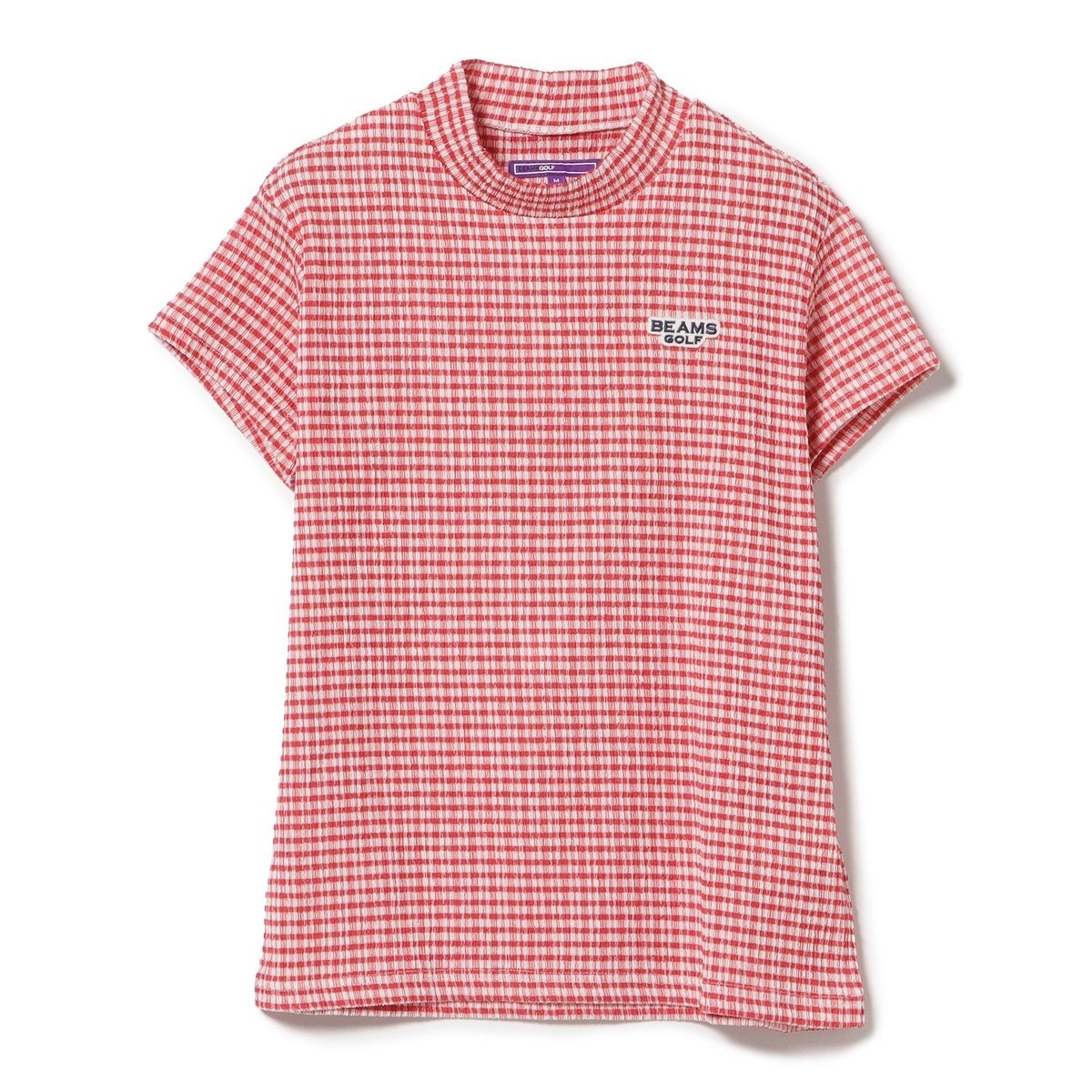 ビームスゴルフ　半袖 PURPLE LABEL ギンガム フルーゼ 半袖 モックネック シャツ レディス