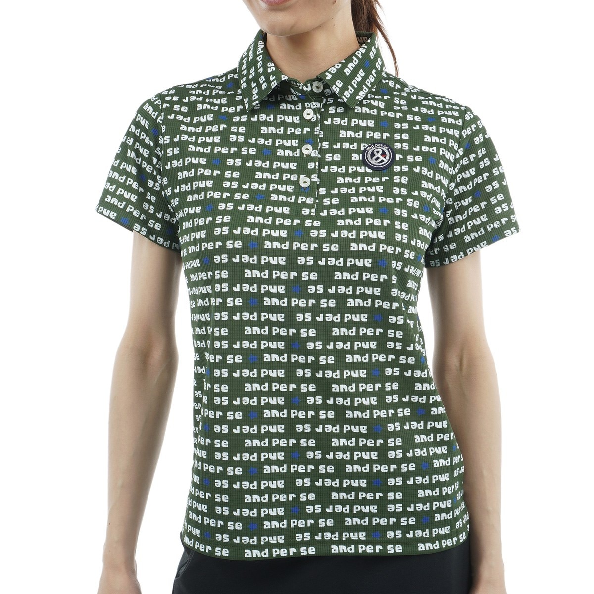 アンパスィ　and per se　ストレッチ ソルケアドットプリンテッド半袖ポロシャツ　レディス ストレッチ ソルケアドットプリンテッド半袖ポロシャツ レディス(半袖