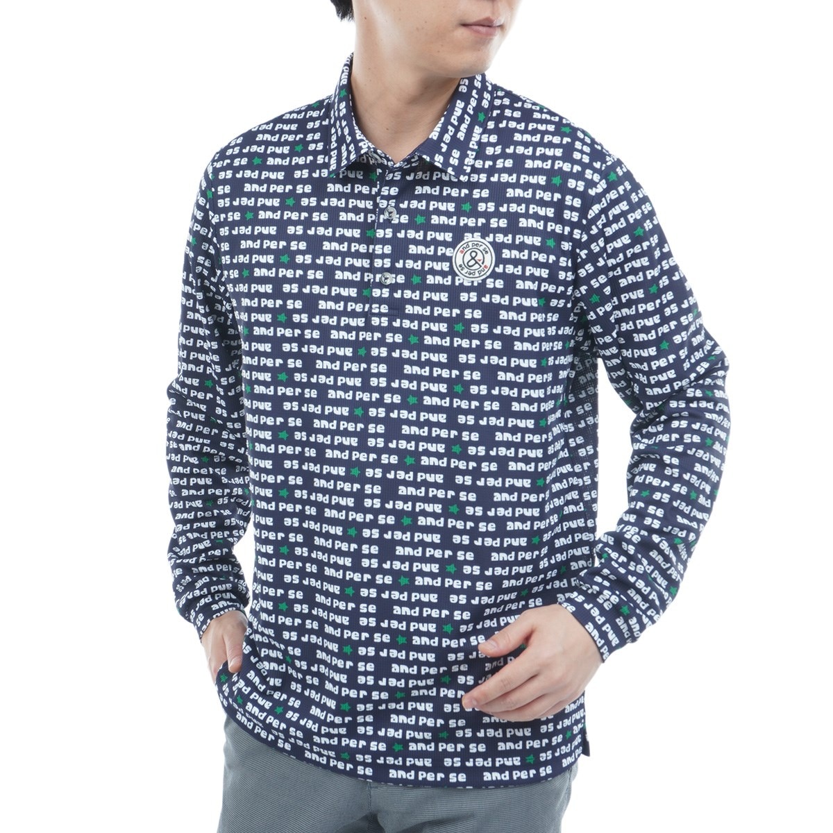 ストレッチ ソルケアドットプリンテッド長袖ポロシャツ(長袖シャツ