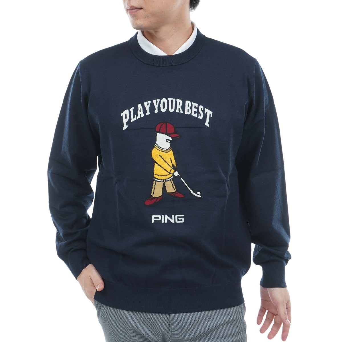 Mr.PING ジャカードクルーネックセーター(中間着(セーター、トレーナー