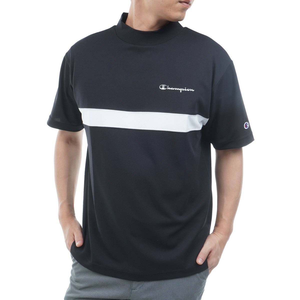 CHAMPION 速乾 半袖 モックネックシャツ ドライグリッドジャージ モックネック半袖シャツ(半袖シャツ