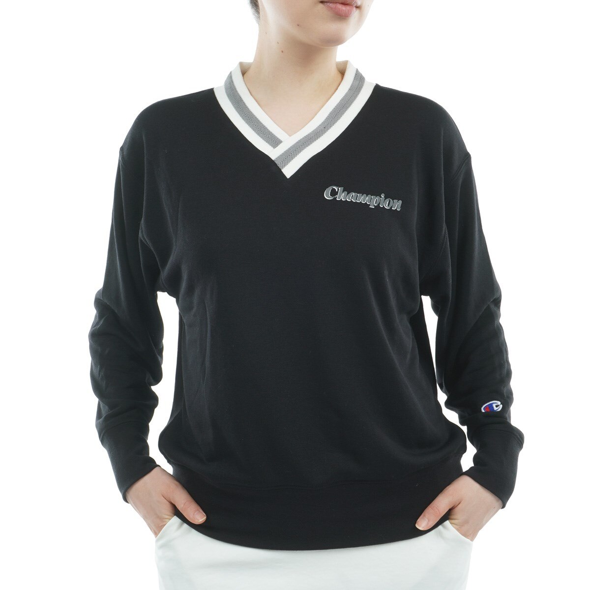 チャンピオンゴルフ　Champion GOLF　ストレッチ 軽量 吸汗速乾 テックウイーブテリー 裏毛Vネックスウェットシャツ　レディス ストレッチ 軽量 吸汗速乾 テックウイーブテリー 裏毛Vネック