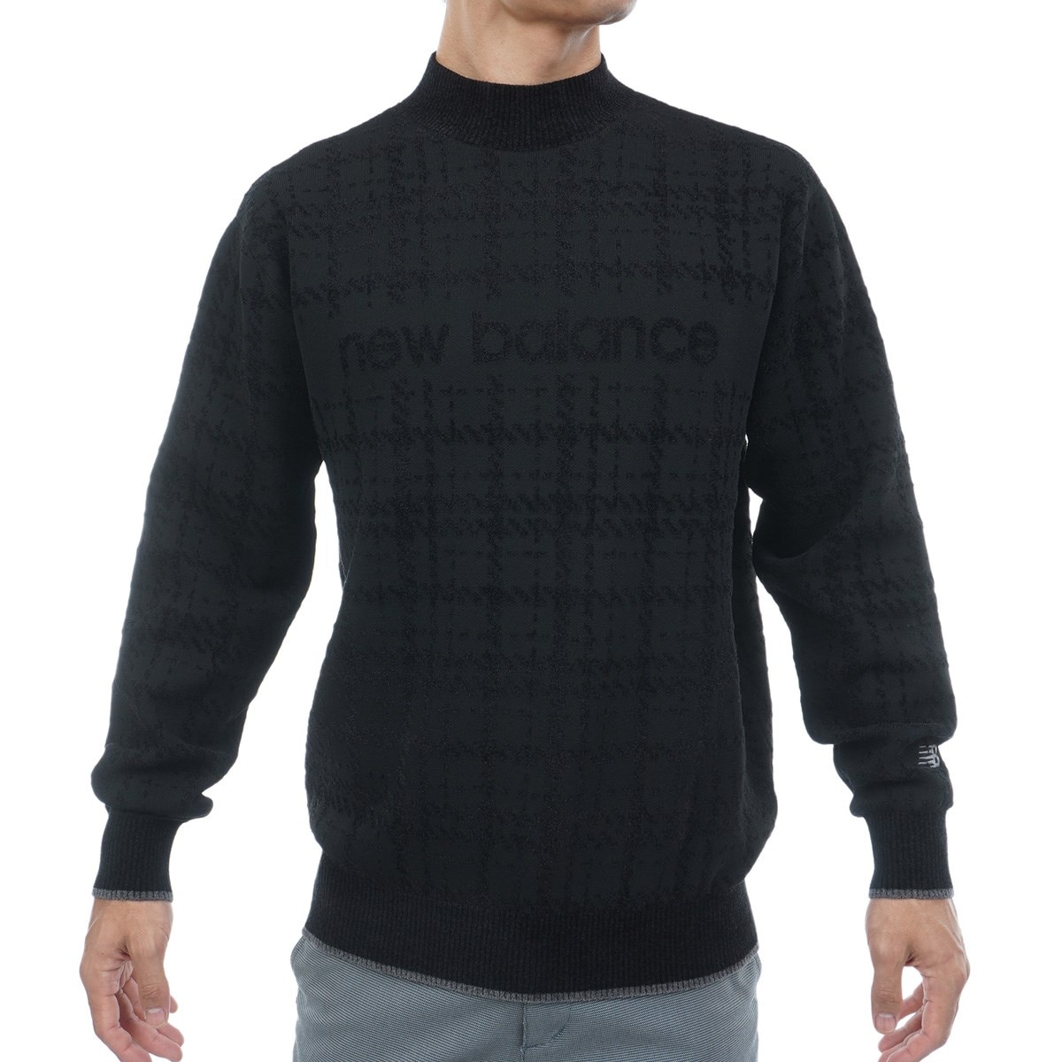 グレンチェックダブルジャカード ストレッチ モックネックニットプル