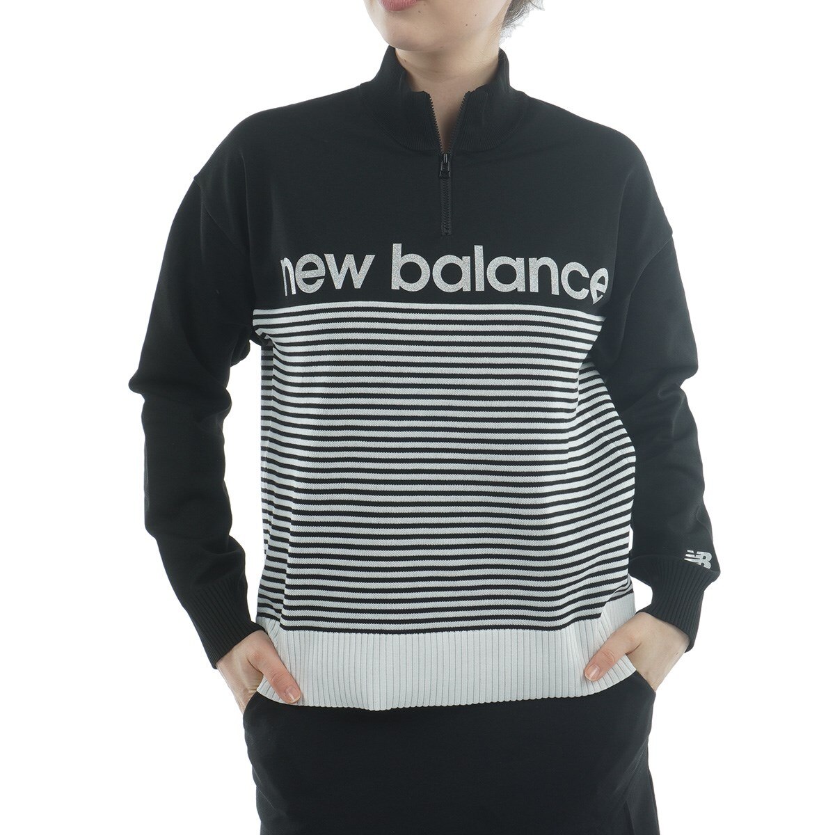 天竺編み ロゴダブルジャカード ハーフジップ プルオーバーセーター