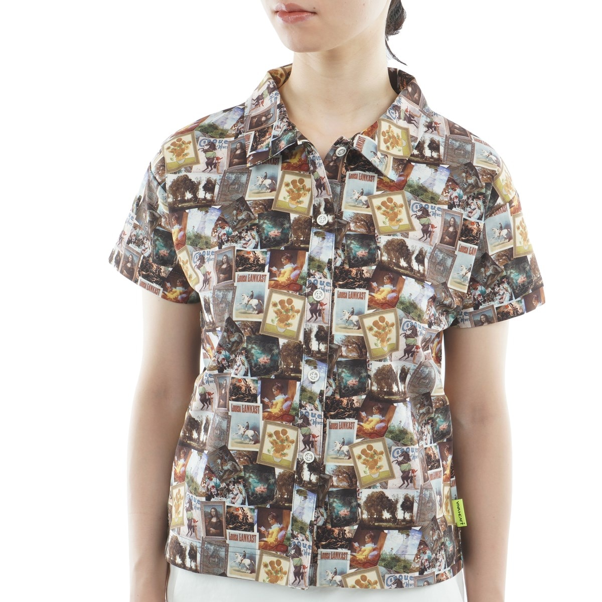 ビバハート　VIVA HEART　ストレッチ ミュゼドット柄 ゆったりオーバー半袖シャツ　レディス ストレッチ ミュゼドット柄 ゆったりオーバー半袖シャツ レディス(半袖