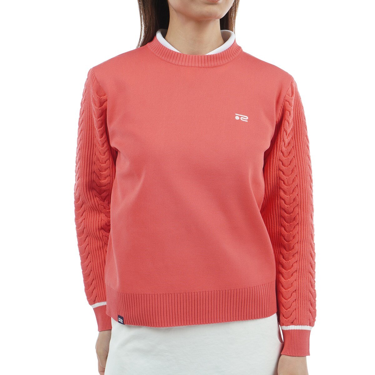 軽量 ケーブル編み クルーネックセーター レディス(中間着(セーター