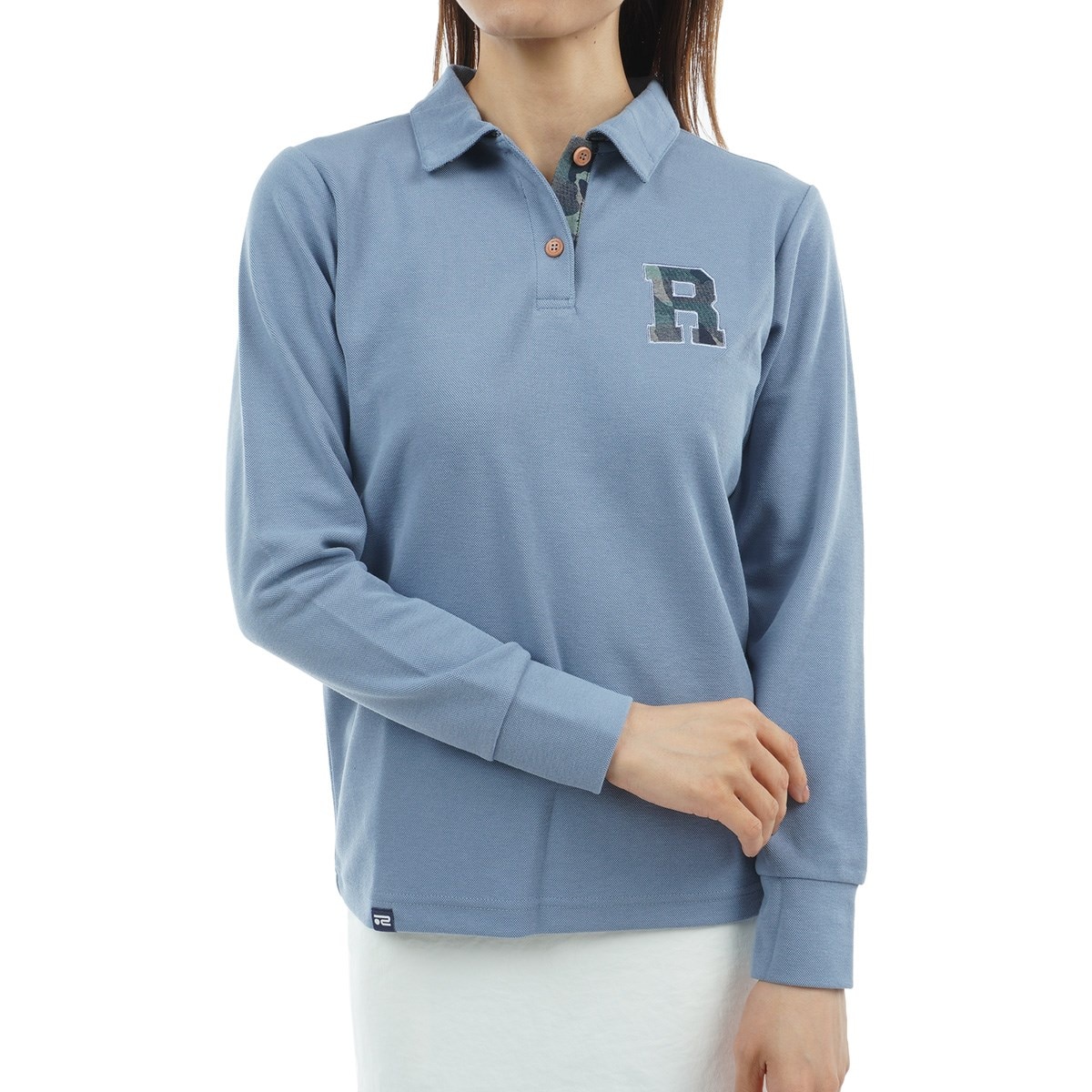 ストレッチ 鹿の子ダンボール ワッペン長袖ポロシャツ レディス(長袖