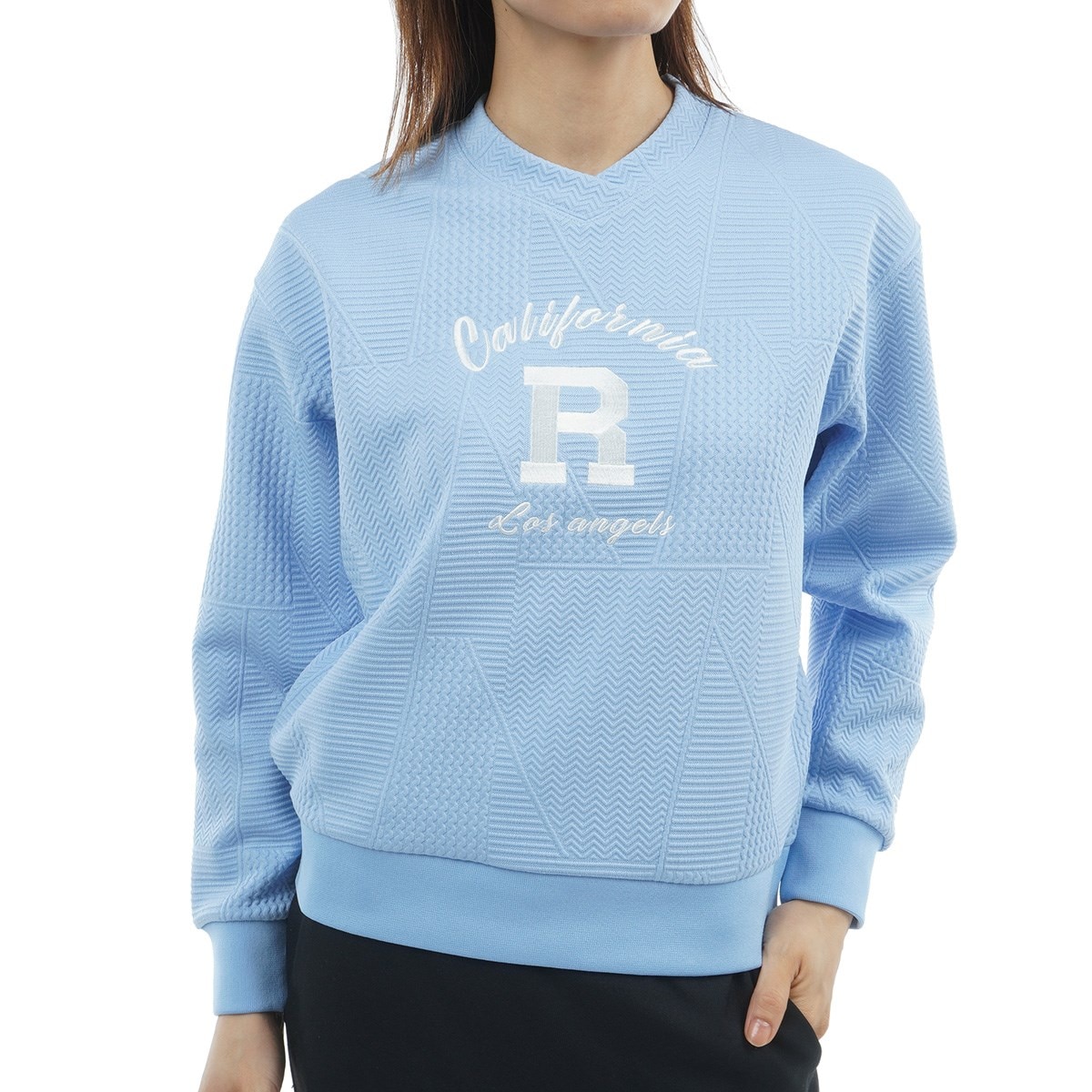 A-Line ストレッチ 膨れジャカード パッチワーク柄Vネックプルオーバー