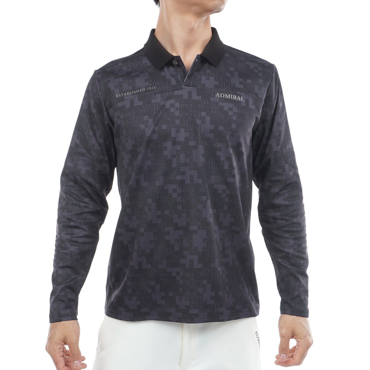 ストレッチ モザイクカモフラージュ 裏起毛 長袖ポロシャツ(長袖シャツ