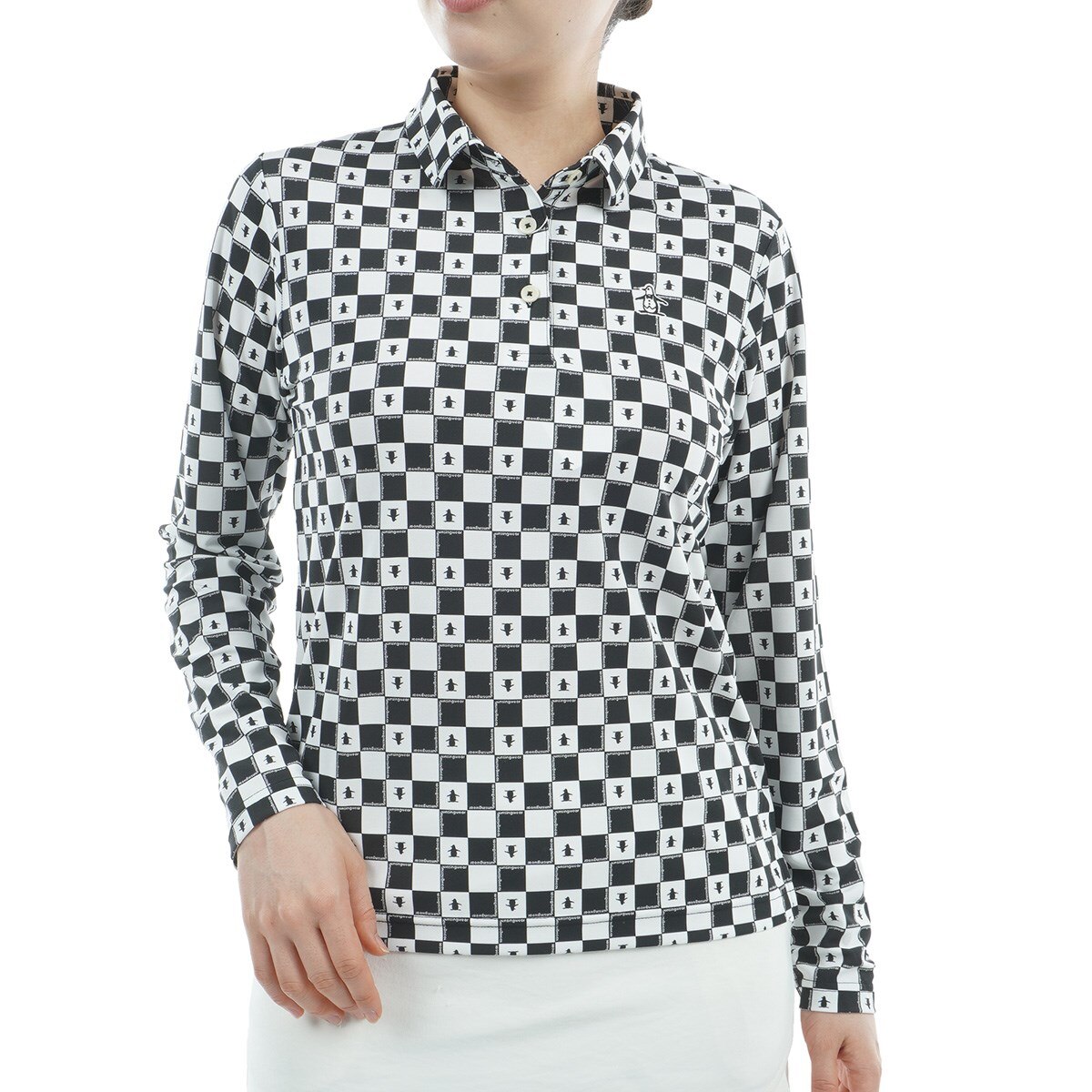 ストレッチ ブロックチェック柄プリント長袖ポロシャツ レディス(長袖