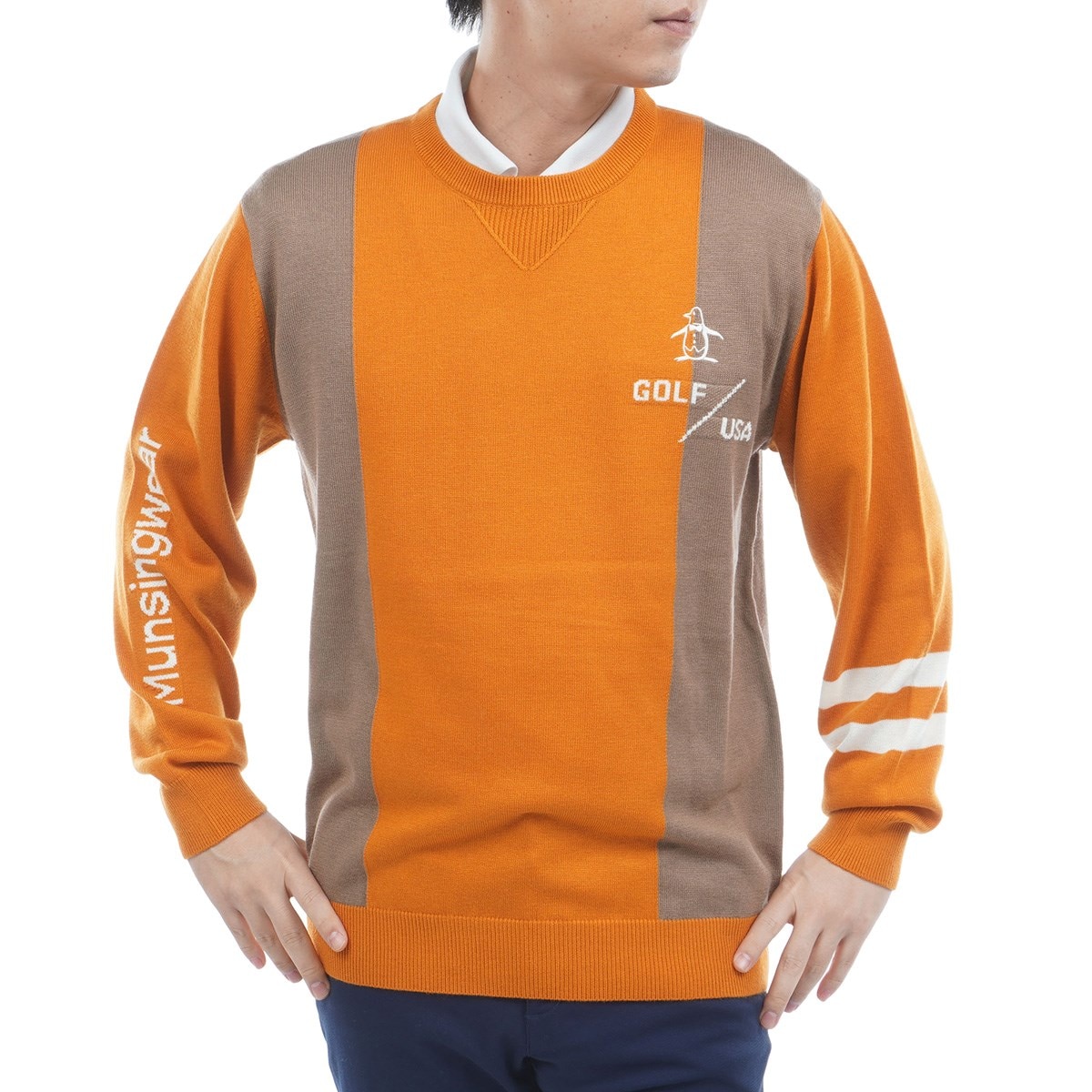 マンシングウェア ブルーホワイトオレンジ アウター 美品 サイズL Munsingwear 公式 マンシングウェア ハイブリットブルゾン レディース