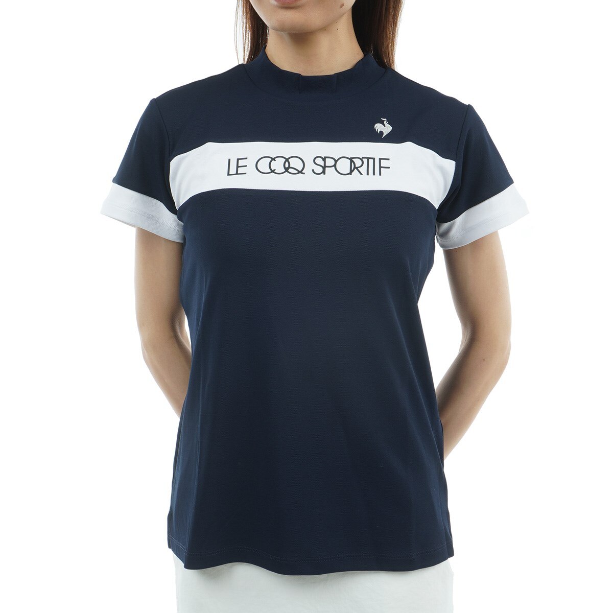 LECOQ SPORTIFモックネック半袖シャツMサイズ新品13200円ルコック ゴルフ用】le coq sportif GOLF ルコック 総柄モックネックT