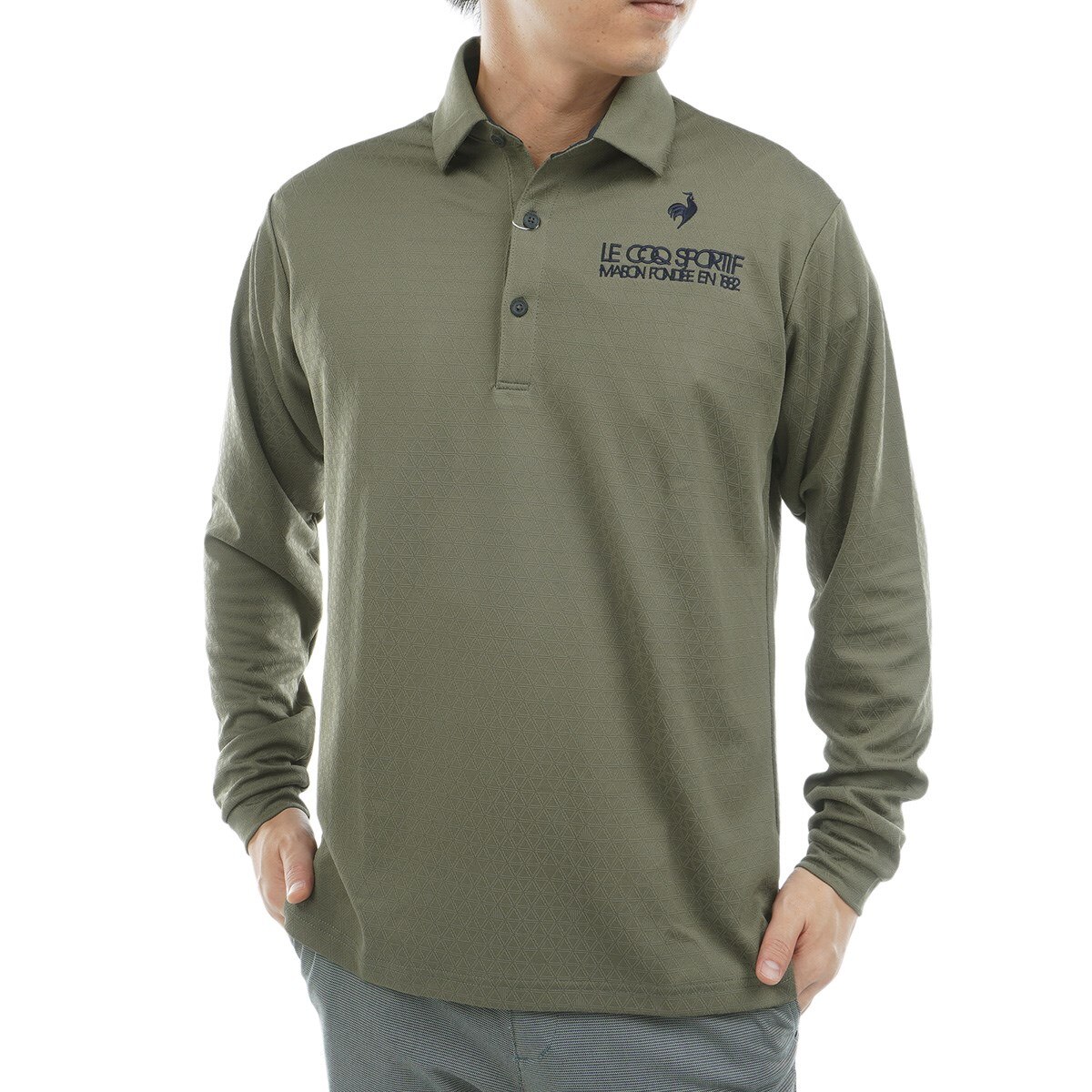 ストレッチ トライアングルジャカード長袖ポロシャツ(長袖シャツ