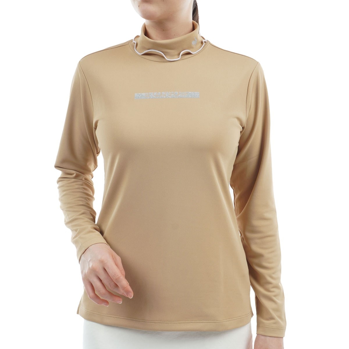 【新品】レザレクション　ゴルフ　レディース　モックシャツ　ベージュ　Sサイズ ストレッチ モックネック長袖シャツ レディス(長袖シャツ・ポロシャツ