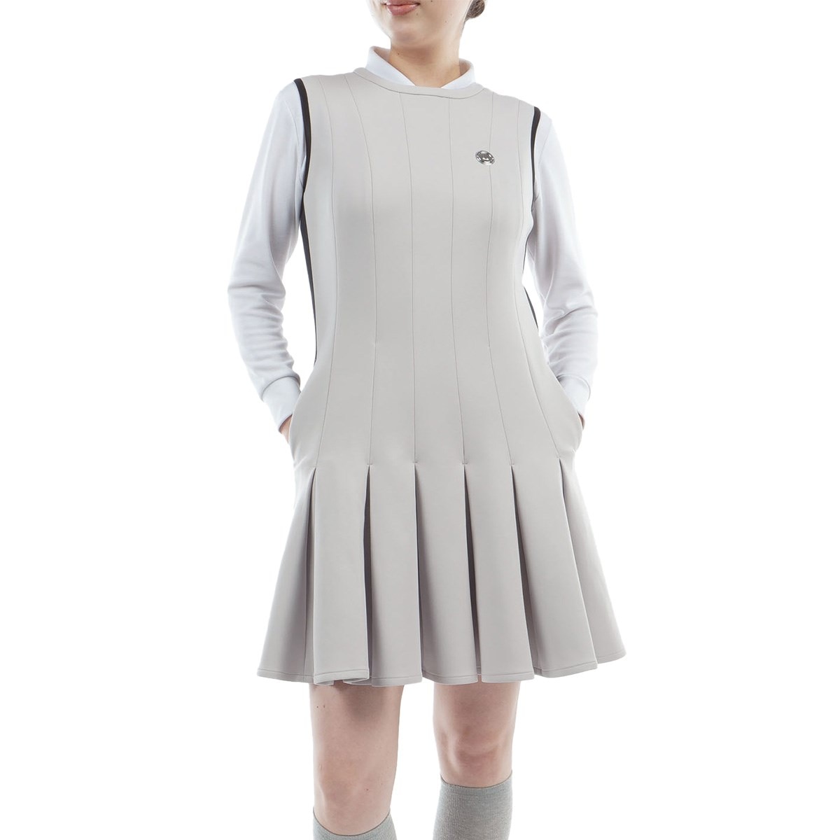 【ランバンスポール】人気ストライプ×ドット柄 半袖ゴルフワンピース M 黒 ランバンスポール】人気ストライプ×ドット柄 半袖ゴルフ