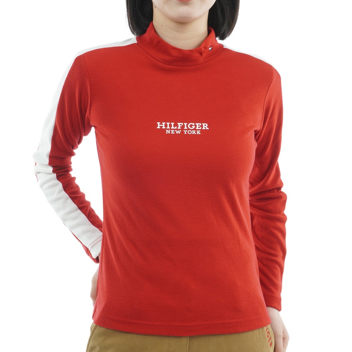 ストレッチ モックネック長袖ラインシャツ レディス(長袖シャツ