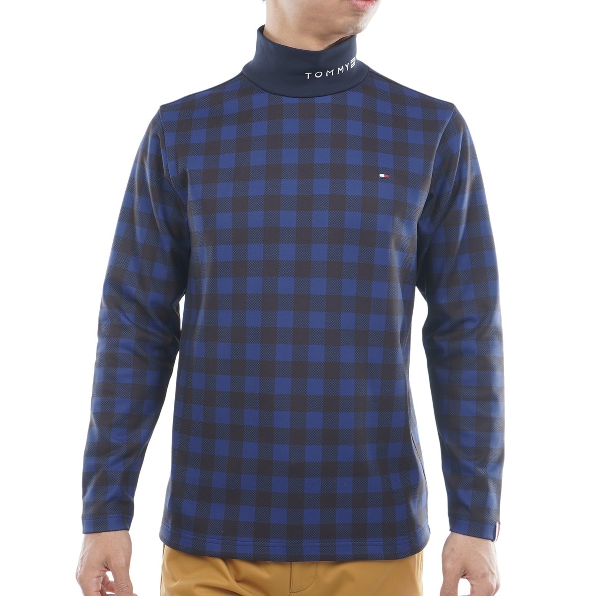 ストレッチ 裏起毛 チェック柄 ハイネック長袖シャツ(長袖シャツ