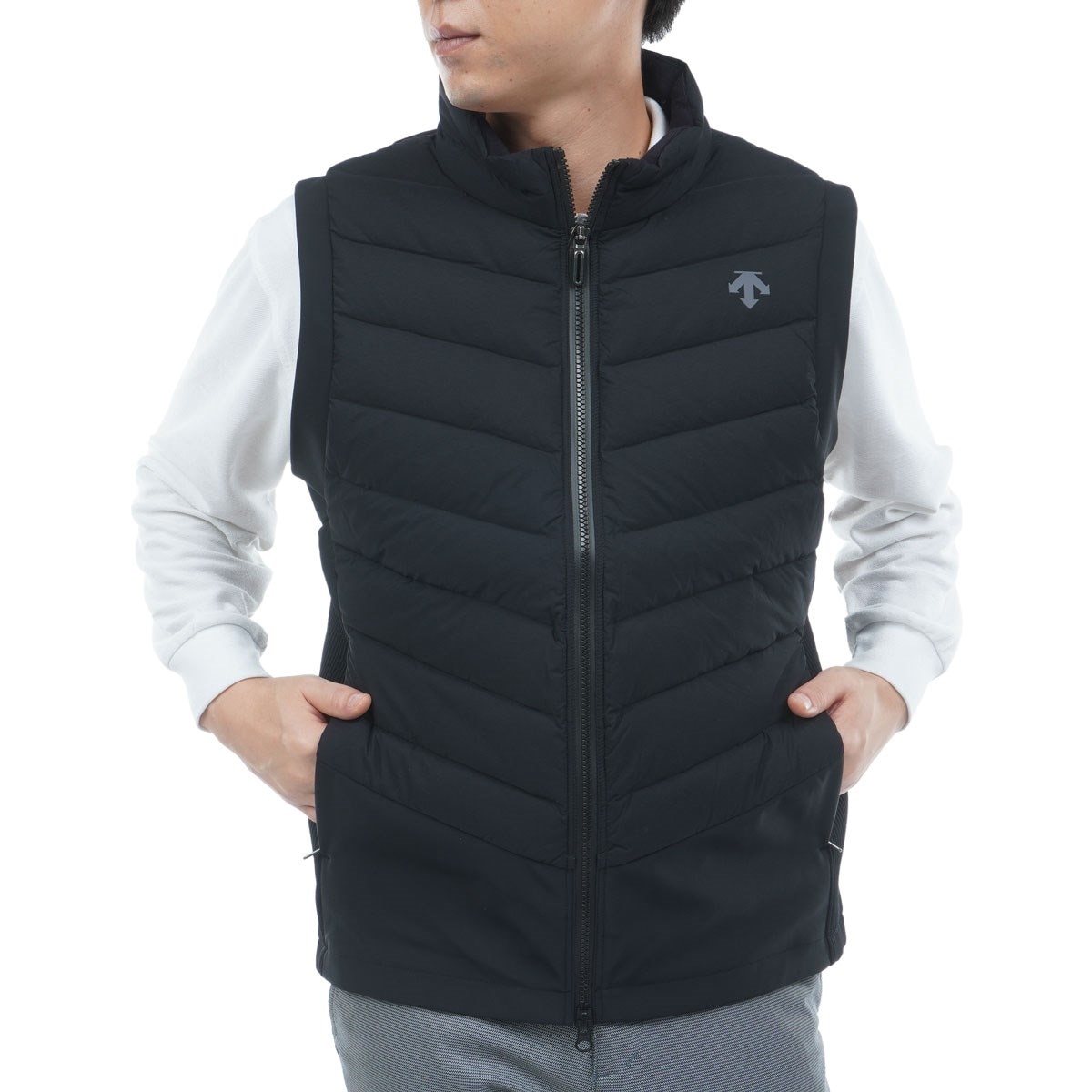 新品 DESCENTE GOLF フルジップダウンベスト 撥水 ストレッチ M ストレッチ 接結ハイブリッドフルジップダウンベスト(ベスト