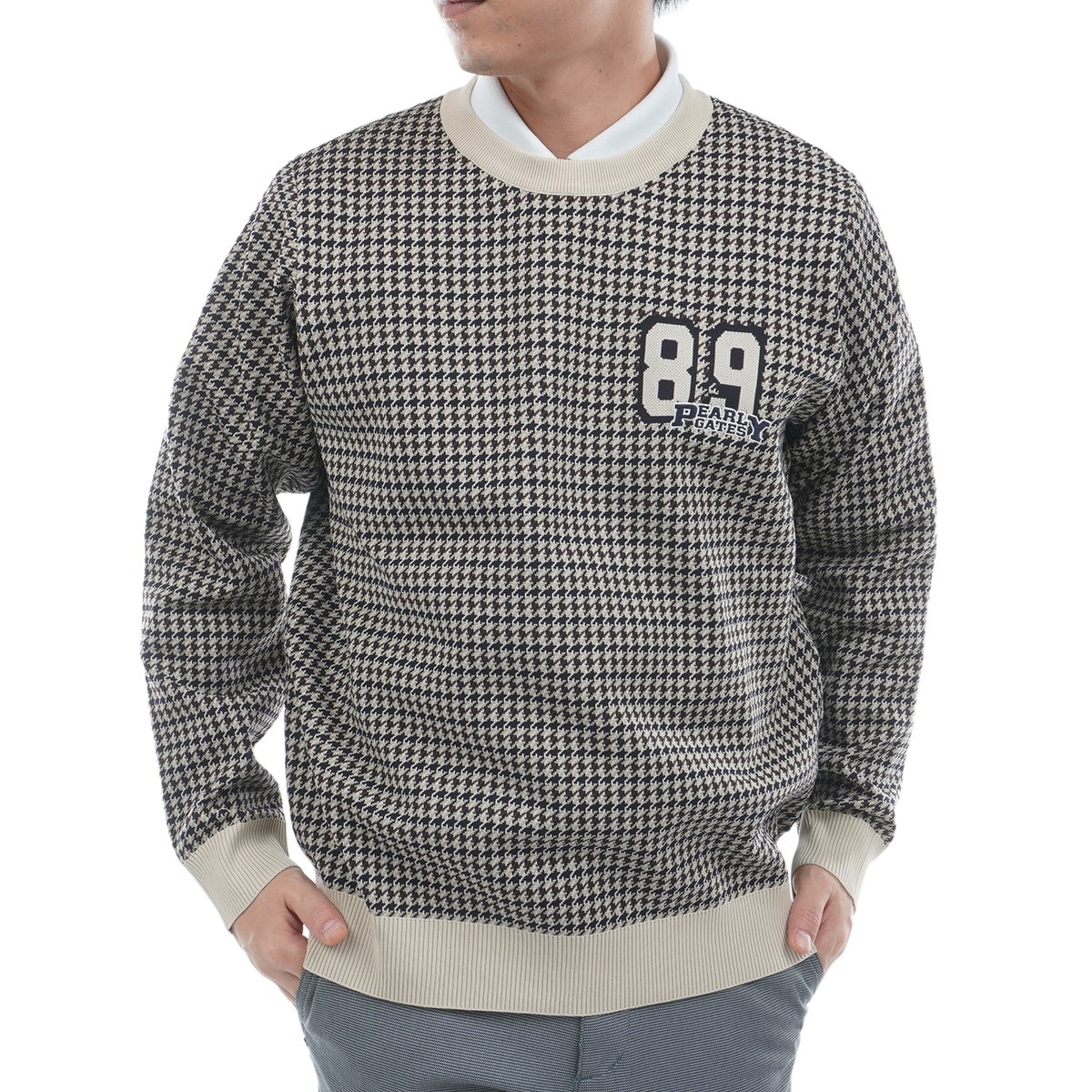 PEARLY GATES チェック柄セーター L ダブルジャカード ガンクラブチェック柄丸首セーター(中間着(セーター