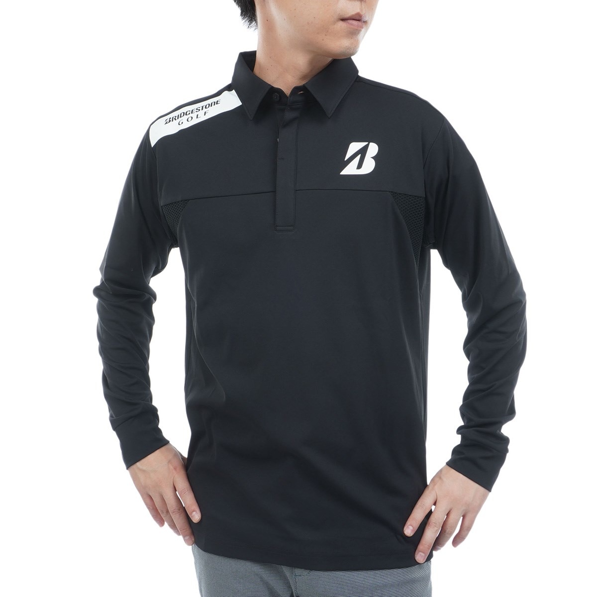 極美品 BRIFING GOLF カモ ポロシャツ 長袖 M ブラック ロゴ B-02 ストレッチ 共衿長袖ポロシャツ(長袖シャツ・ポロシャツ