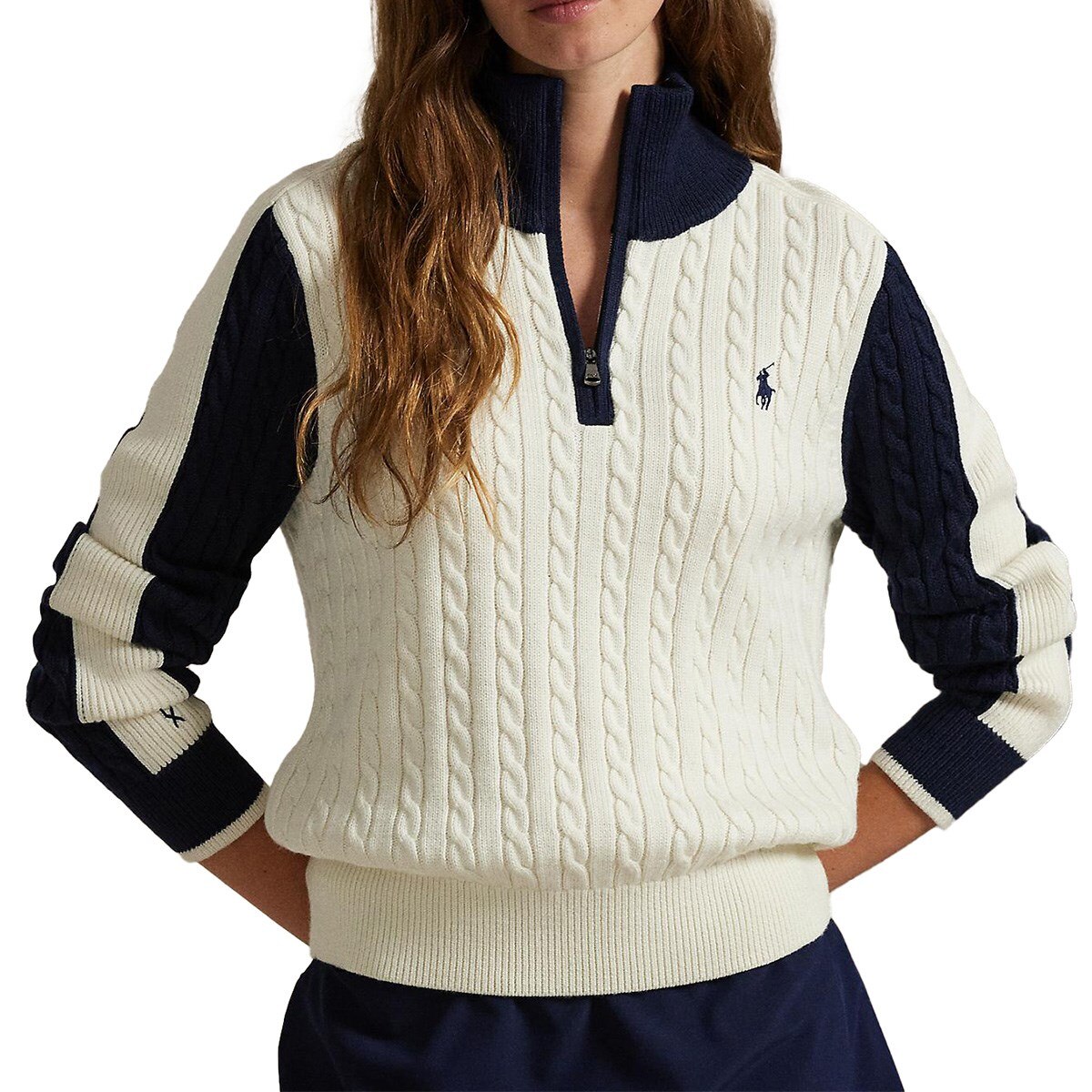 RLX パネルド ケーブルニット クォータージップセーター レディス(中間