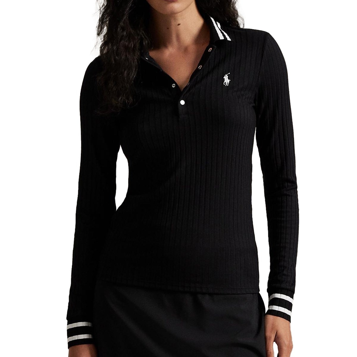RLX 長袖ポロシャツ ブラック RLX スリムフィット リブニット 長袖ポロシャツ レディス(長袖シャツ