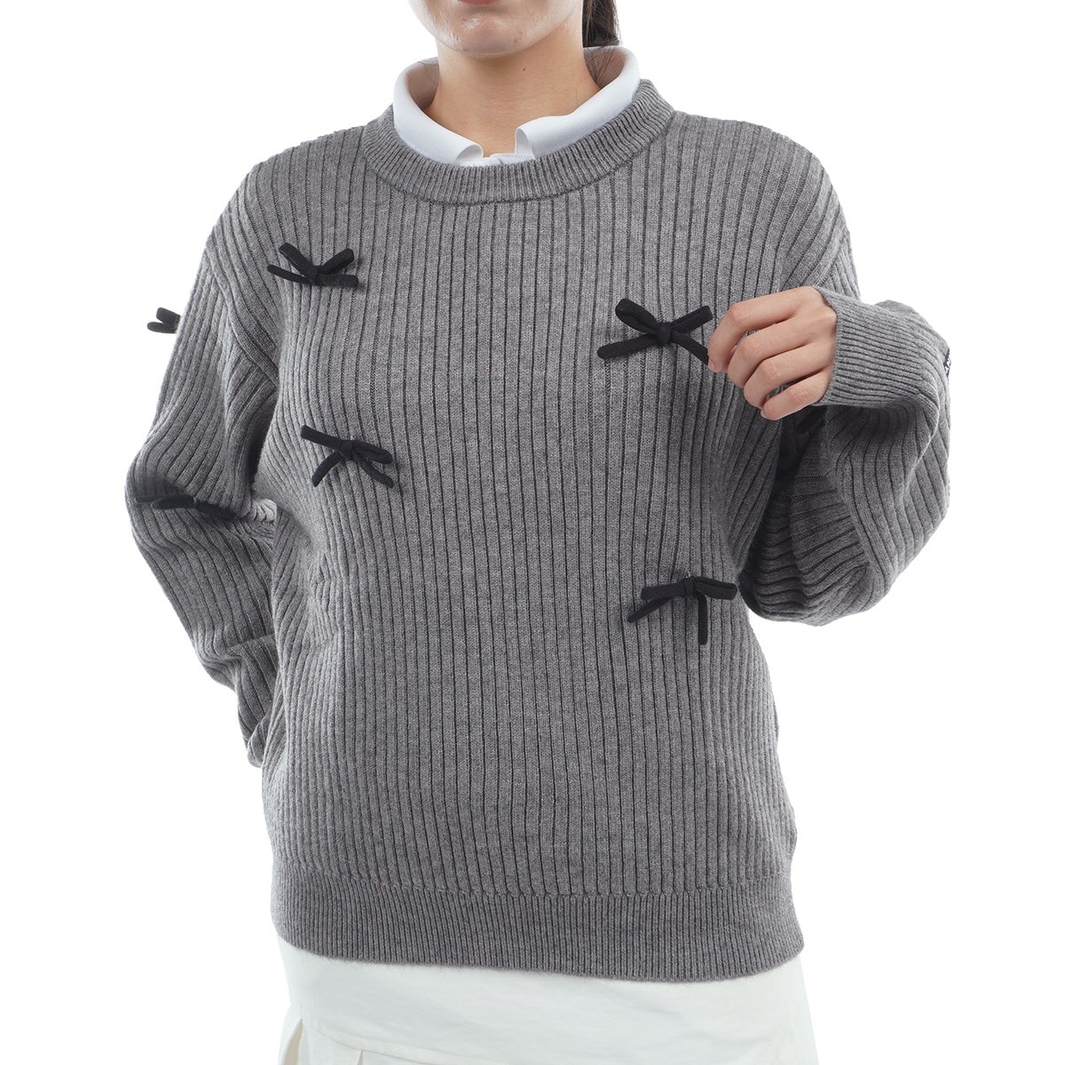 試着のみ ジャックバニー クルーネックニット ゴルフ セーター ジャックバニー JB 【防風】ジャガードロゴ裏地付きクルーネック