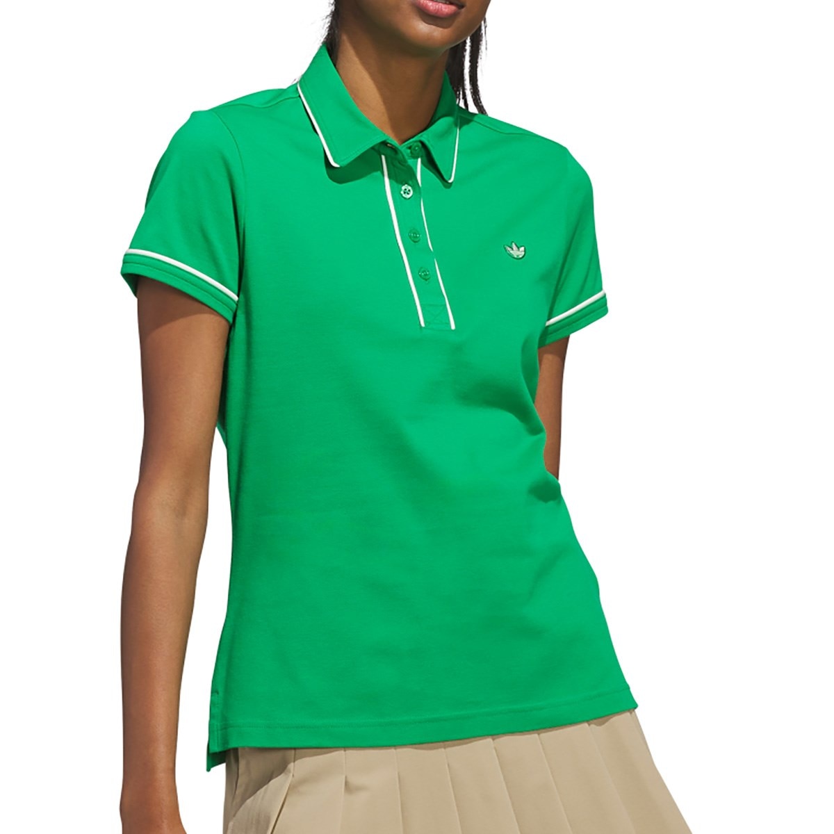 ストレッチ ツイストニット ワンポイントロゴ 半袖ポロシャツ レディス