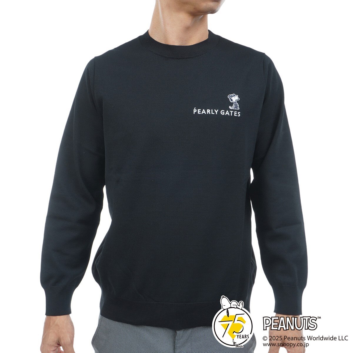 SNOOPY 部分ジャカード 丸首セーター(中間着(セーター、トレーナー