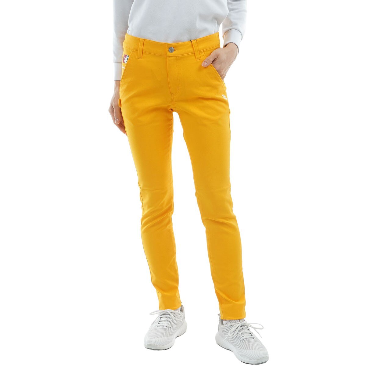 【美品】完売パーリゲイツツイルパンツ size0 イエロー アウトレット】ストレッチドビーツイル ノータックパンツ レディス