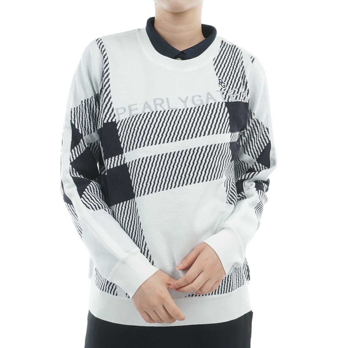 ジャカードチェック柄 丸首セーター レディス(中間着(セーター