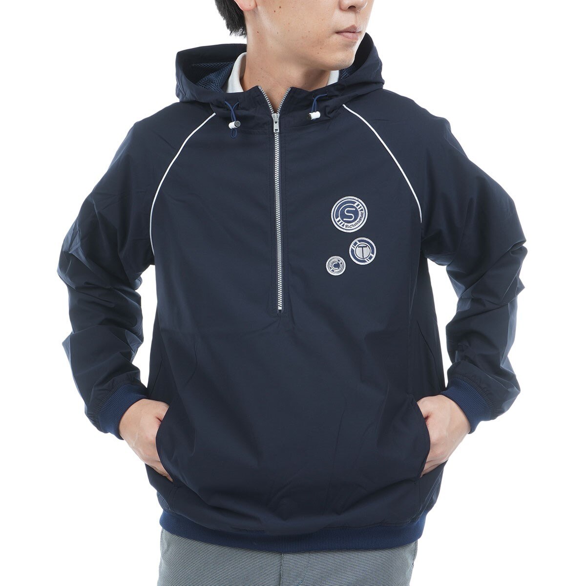 ストレッチ ハーフジップ長袖プルオーバー パーカーブルゾン(アウター