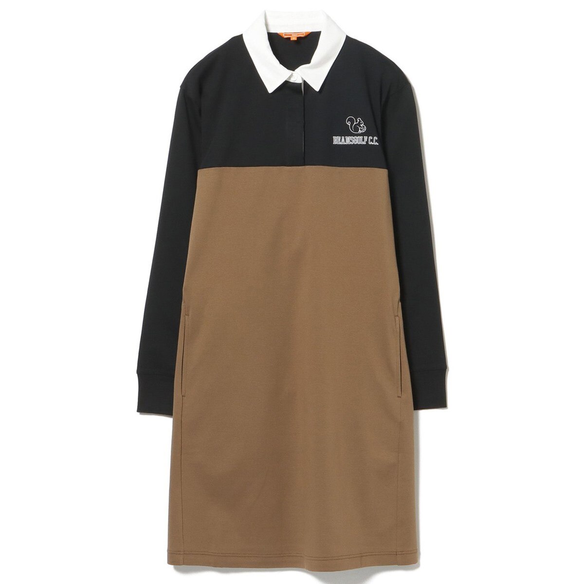 BEAMS GOLF ビームスゴルフスエードライク パデット ワンピース ORANGE LABEL リスロゴ ストレッチ クレリック 切替 ワンピース