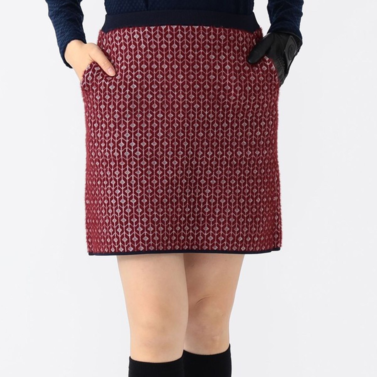 ビームスゴルフ　レディース　ニットスカート　ネイビー　S PURPLE LABEL 幾何学柄 ニットスカート レディス(スカート)|BEAMS GOLF