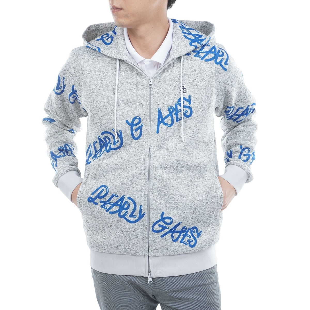 両面起毛 ぷにぷにロゴ柄 長袖スウェットフーディー(中間着(セーター