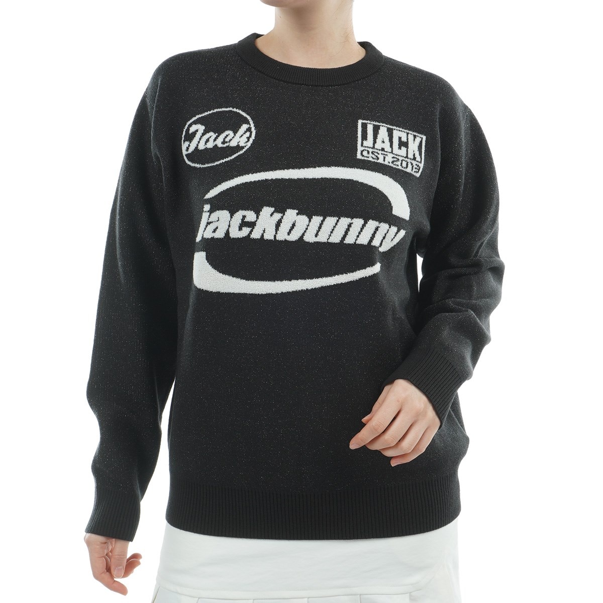 あ*ん様 Jack Bunny!! ジャックバニー クルーセーター【ブラック/６ ダブルジャカード ストレッチクルーネックセーター レディス(中間着