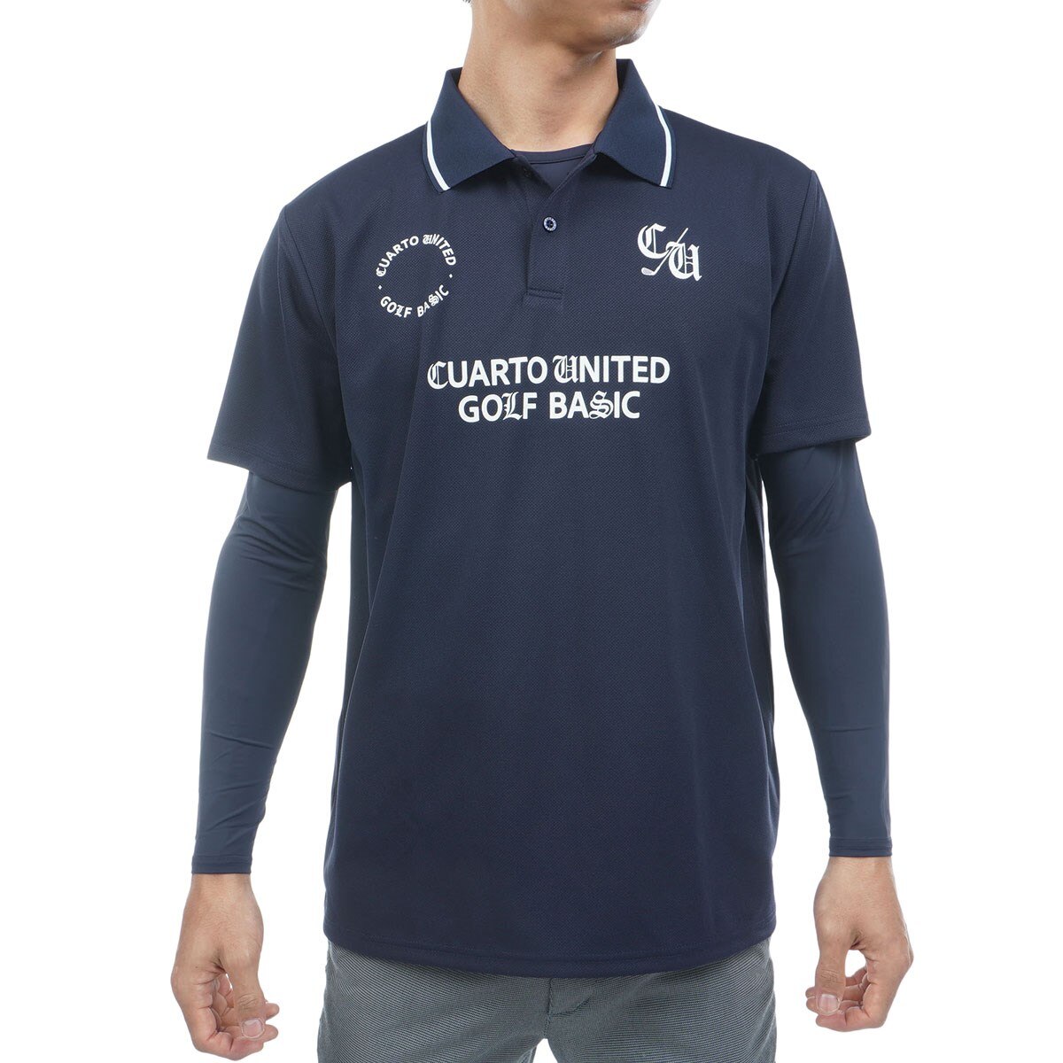 クアルトユナイテッド　CUARTO UNITED　長袖インナーシャツ付き ストレッチ ロゴ半袖ポロシャツ 長袖インナーシャツ付き ストレッチ ロゴ半袖ポロシャツ(半袖シャツ