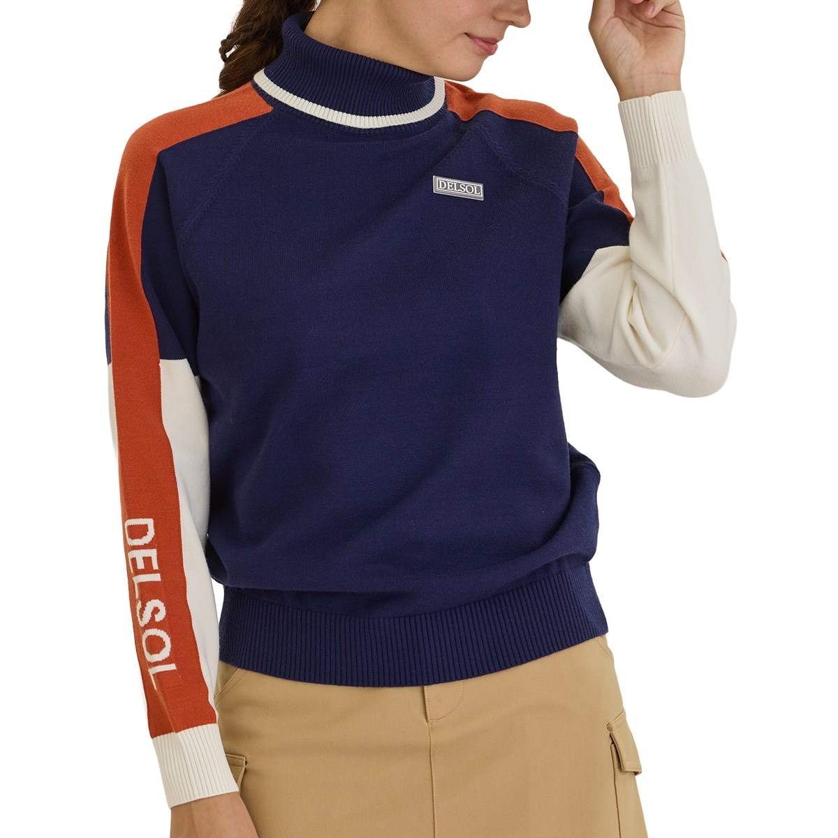 配色ライン入りタートルネックセーター レディス(中間着(セーター