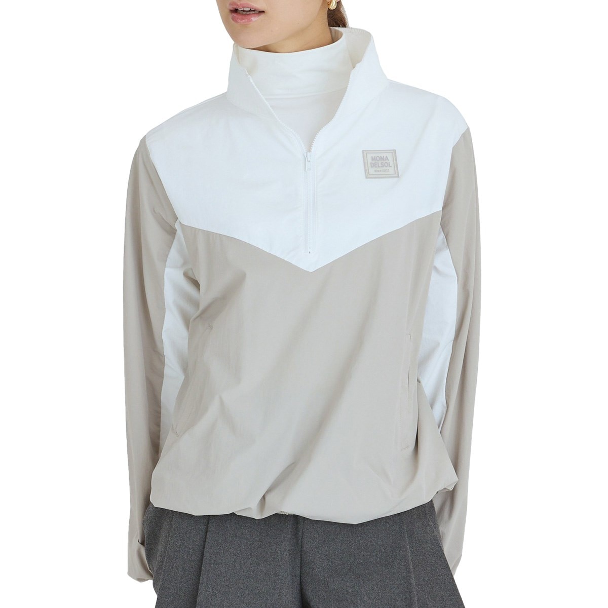 バイカラーバックプリントハーフジッププルオーバー レディス(中間着