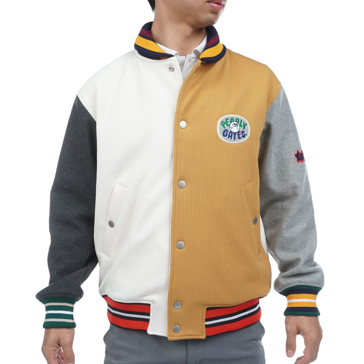 ストレッチヘリンボーンジャカード裏起毛フルジップブルゾン(アウター