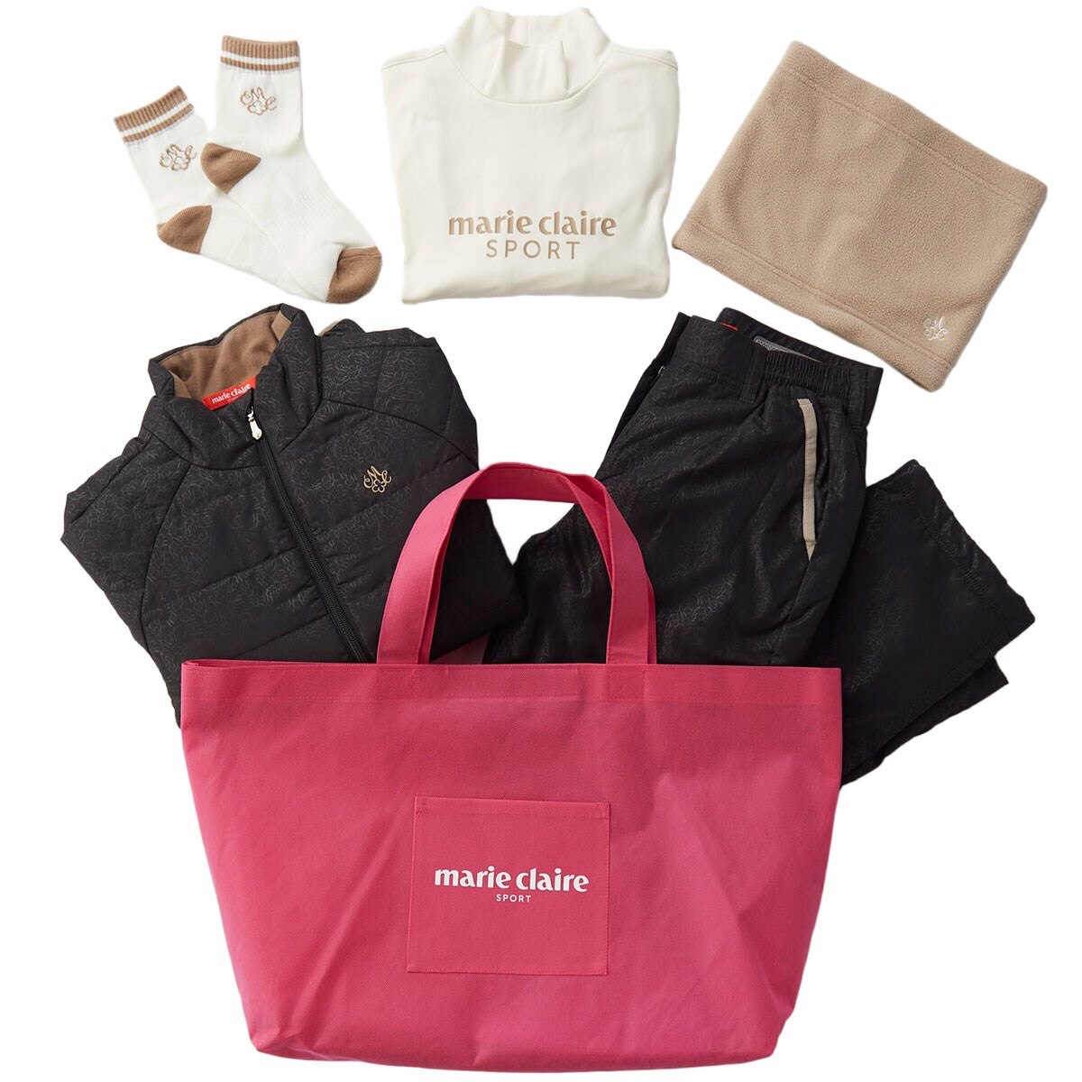 marie claire GOLF マリクレール ゴルフウェア パンツ レディース ロング ボトムス ブランド 秋 冬 軽量 防寒 保温 中綿入り  ダンボールニット M L LL 3L 長ズボン ロゴ 無地 スポーティー 黒 ブラック 白 ライトグレー 紺 ネイビー karlas - 【 レディース ゴルフウェア マリ・クレール ボンディング9分丈 (L) ＋おまけ付