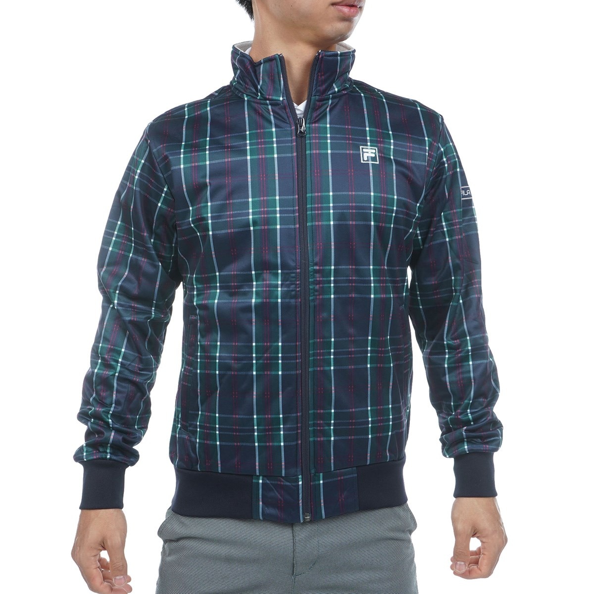 セール・アウトレット】ストレッチ チェック柄 ボンディングブルゾン